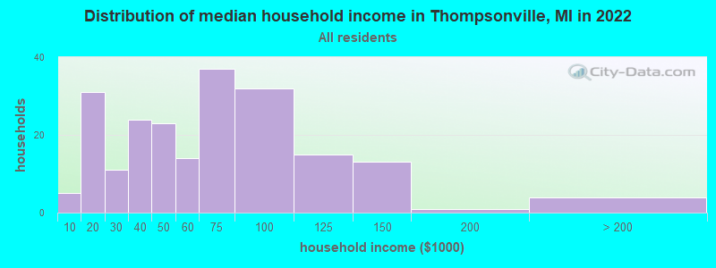 Distribution of median household income in Thompsonville, MI in 2019