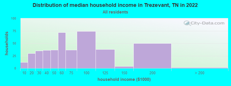 Distribution of median household income in Trezevant, TN in 2022