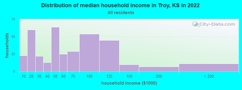 Distribution of median household income in Troy, KS in 2022