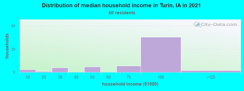 Distribution of median household income in Turin, IA in 2022