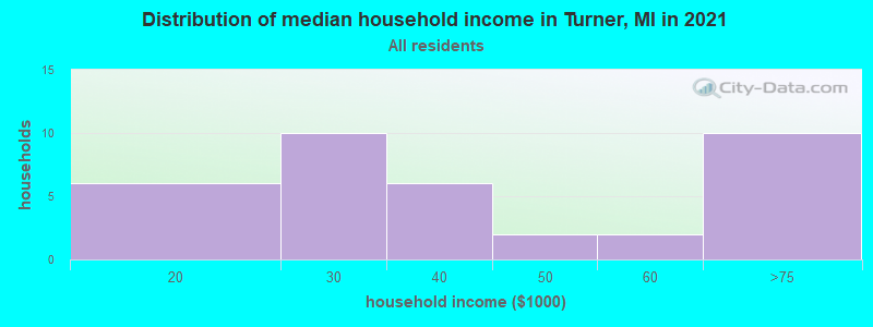 Distribution of median household income in Turner, MI in 2022