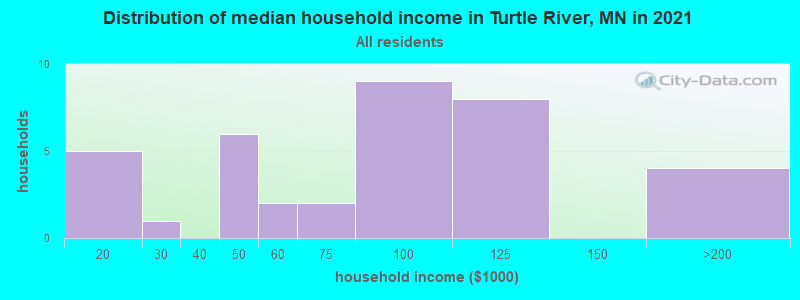 Distribution of median household income in Turtle River, MN in 2022