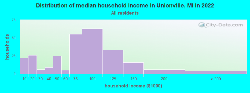 Distribution of median household income in Unionville, MI in 2022