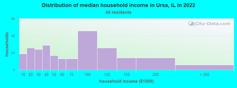 Distribution of median household income in Ursa, IL in 2019