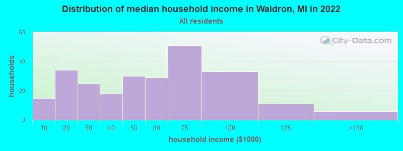 Distribution of median household income in Waldron, MI in 2019
