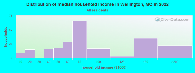 Distribution of median household income in Wellington, MO in 2022