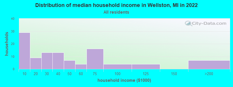 Distribution of median household income in Wellston, MI in 2022