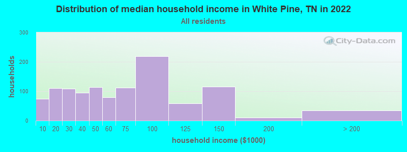 Distribution of median household income in White Pine, TN in 2019
