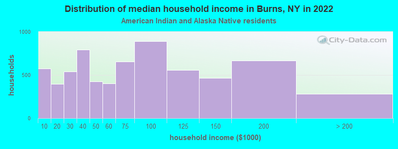 Distribution of median household income in Burns, NY in 2022