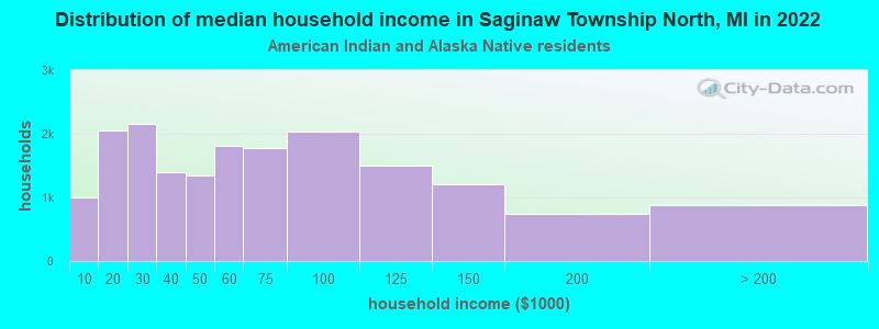 Distribution of median household income in Saginaw Township North, MI in 2022