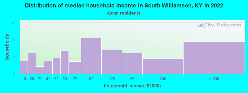 Distribution of median household income in South Williamson, KY in 2022