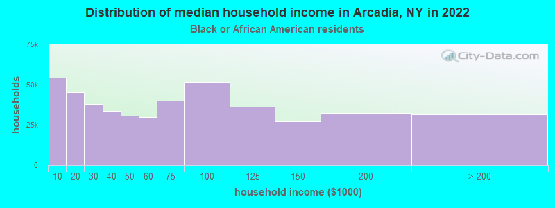 Distribution of median household income in Arcadia, NY in 2022