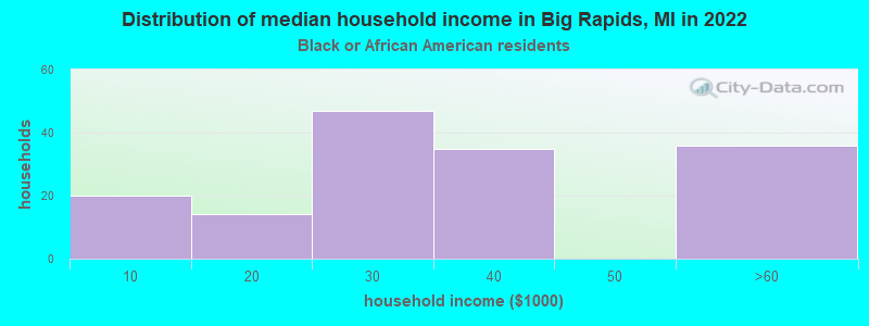 Distribution of median household income in Big Rapids, MI in 2022