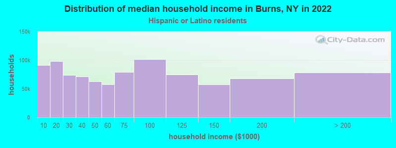 Distribution of median household income in Burns, NY in 2022