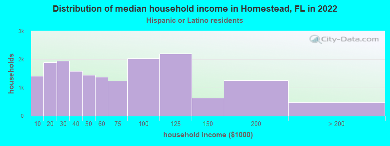 Distribution of median household income in Homestead, FL in 2022