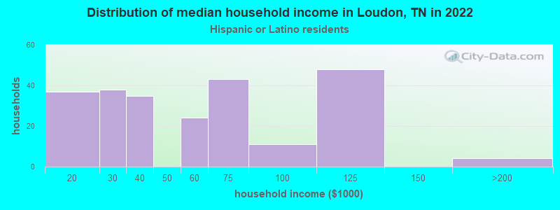Distribution of median household income in Loudon, TN in 2022
