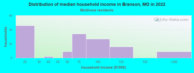Distribution of median household income in Branson, MO in 2022