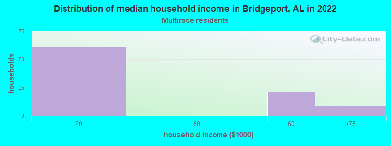 Distribution of median household income in Bridgeport, AL in 2022