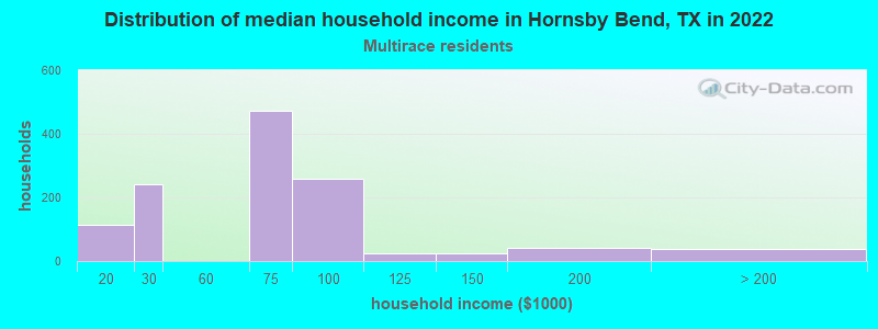 Distribution of median household income in Hornsby Bend, TX in 2022