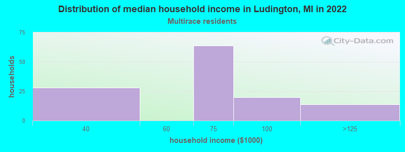 Distribution of median household income in Ludington, MI in 2022
