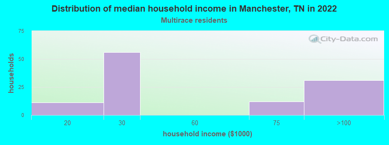 Distribution of median household income in Manchester, TN in 2022