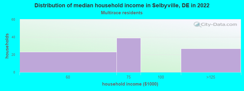 Distribution of median household income in Selbyville, DE in 2022