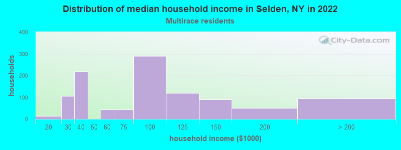 Distribution of median household income in Selden, NY in 2022