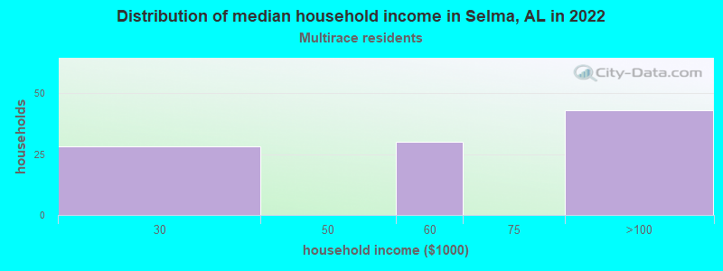 Distribution of median household income in Selma, AL in 2022
