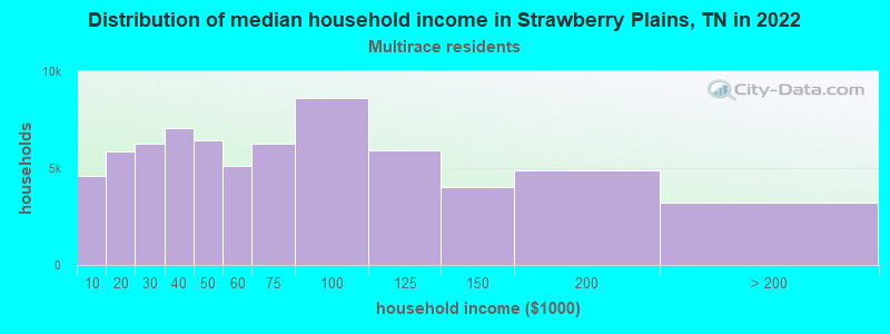 Distribution of median household income in Strawberry Plains, TN in 2022