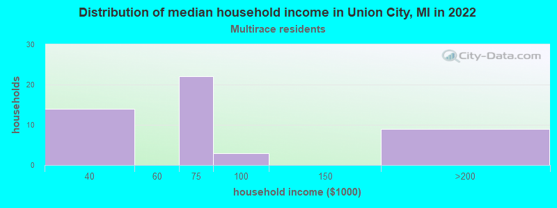 Distribution of median household income in Union City, MI in 2022