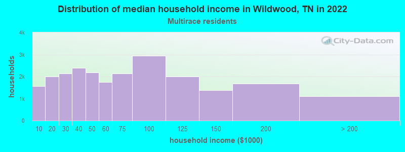 Distribution of median household income in Wildwood, TN in 2022
