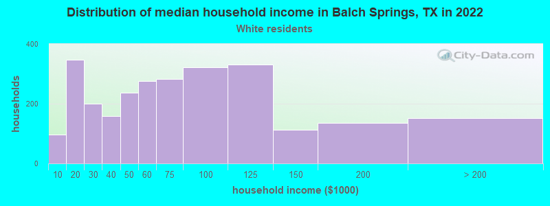 Distribution of median household income in Balch Springs, TX in 2022