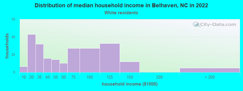 Distribution of median household income in Belhaven, NC in 2022