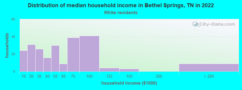 Distribution of median household income in Bethel Springs, TN in 2022