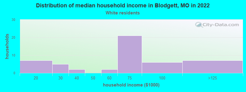 Distribution of median household income in Blodgett, MO in 2022