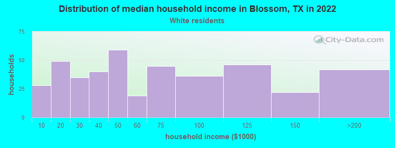 Distribution of median household income in Blossom, TX in 2022