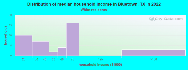 Distribution of median household income in Bluetown, TX in 2022
