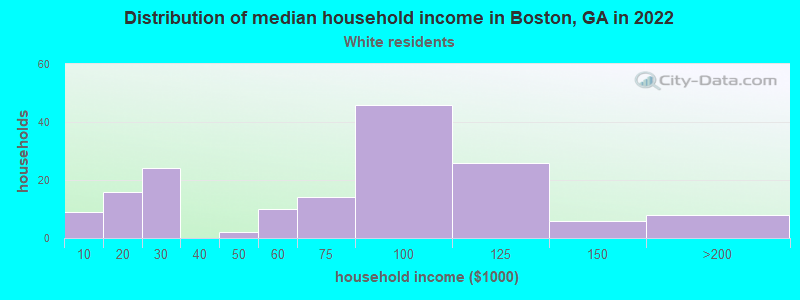 Distribution of median household income in Boston, GA in 2022