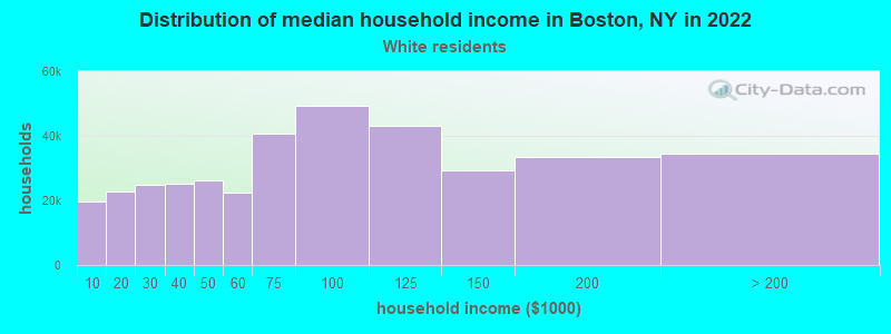 Distribution of median household income in Boston, NY in 2022