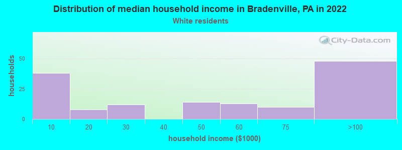 Distribution of median household income in Bradenville, PA in 2022