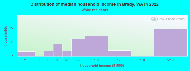 Distribution of median household income in Brady, WA in 2022