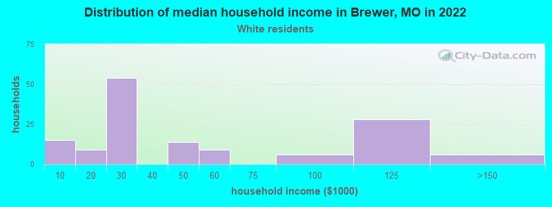 Distribution of median household income in Brewer, MO in 2022
