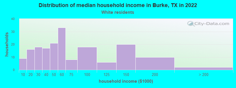 Distribution of median household income in Burke, TX in 2022
