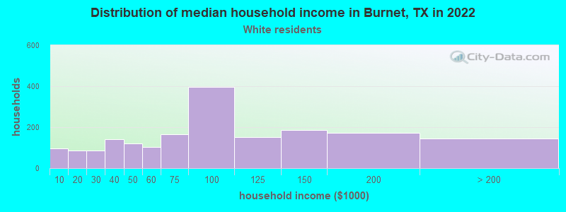 Distribution of median household income in Burnet, TX in 2022