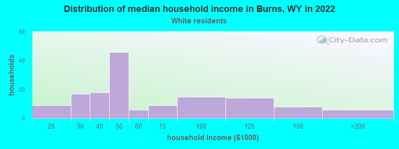 Distribution of median household income in Burns, WY in 2022