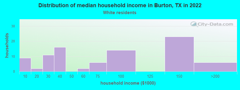 Distribution of median household income in Burton, TX in 2022