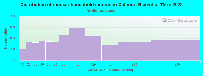 Distribution of median household income in Calhoun-Riceville, TN in 2022