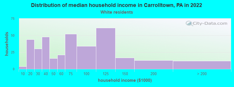 Distribution of median household income in Carrolltown, PA in 2022