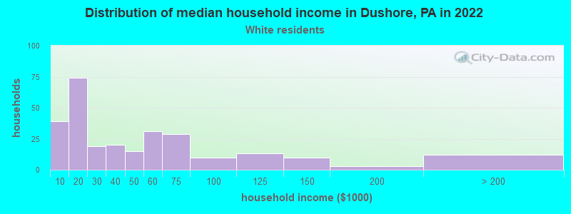 Distribution of median household income in Dushore, PA in 2022