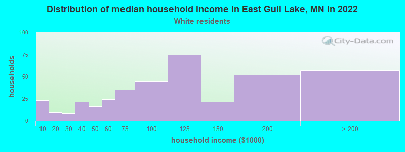 Distribution of median household income in East Gull Lake, MN in 2022